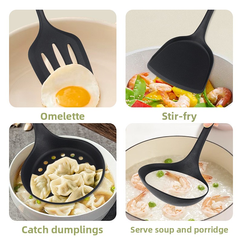 Home Cooking Chinese - Silicone Chinese Wok Spatel, pollepel, schuimspaan,