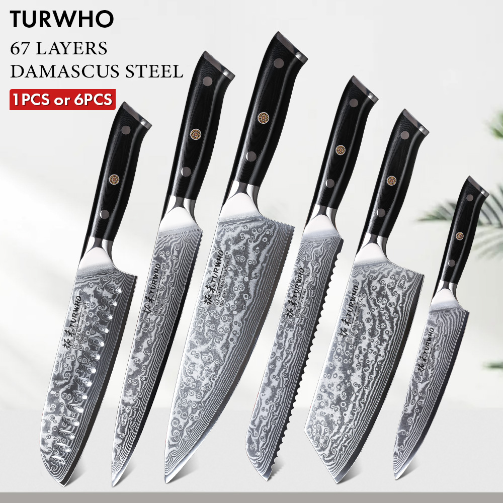 Wok Carbon Steel - TURWHO 1-6 Stuk Messenset 67 Lagen