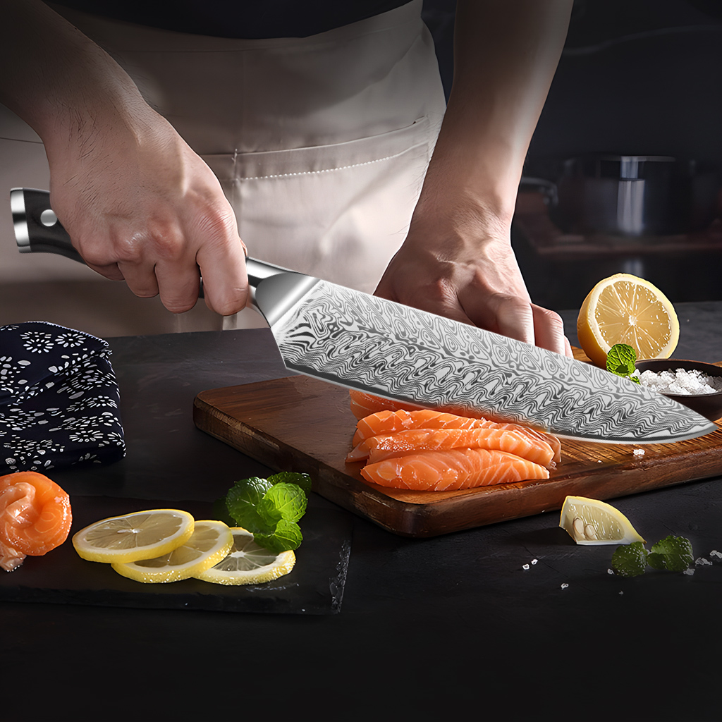 Damascus patroon keukenmes, zw - Wok Carbon Steel recensie en prijs
