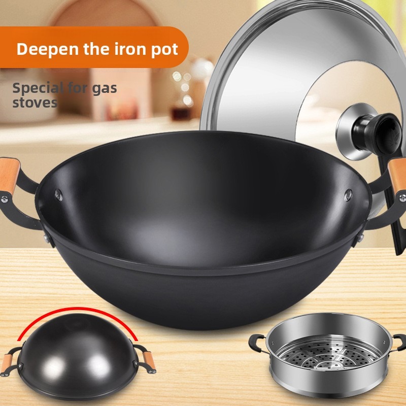 Dubbele oor ijzeren pan roerba - Wok Carbon Steel recensie en prijs